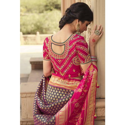 Mauve Festive Wear Woven Silk Saree