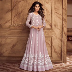 Mauve Floral Embroidered Georgette Gown