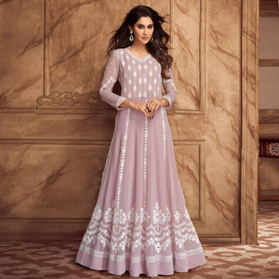 Mauve Floral Embroidered Georgette Gown