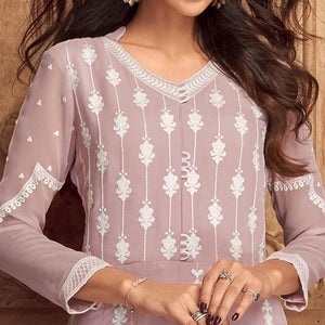 Mauve Floral Embroidered Georgette Gown