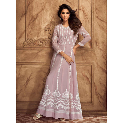 Mauve Floral Embroidered Georgette Gown
