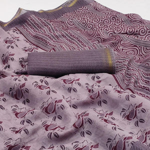 Mauve Floral Printed Cotton Blend Saree