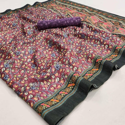 Mauve Floral Printed Pure Cotton Saree