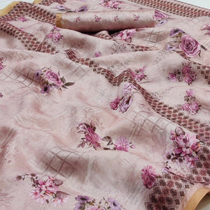 Mauve Floral Printed Pure Cotton Saree
