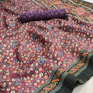 Mauve Floral Printed Pure Cotton Saree