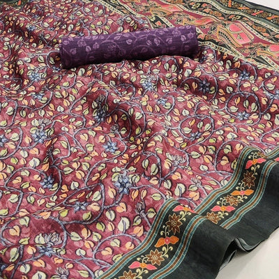 Mauve Floral Printed Pure Cotton Saree