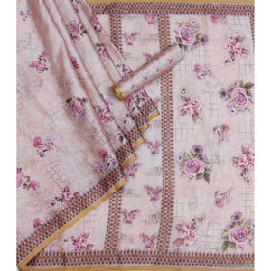 Mauve Floral Printed Pure Cotton Saree