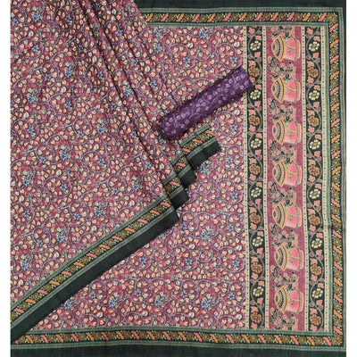 Mauve Floral Printed Pure Cotton Saree