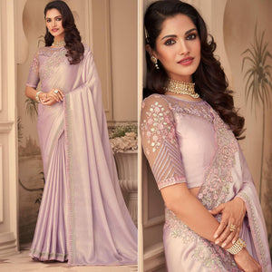 Mauve Floral Sequins Embroidered Art Silk Saree