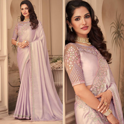 Mauve Floral Sequins Embroidered Art Silk Saree