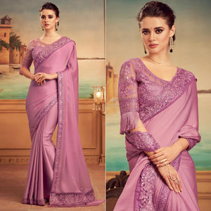 Mauve Floral Sequins Embroidered Art Silk Saree