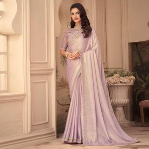 Mauve Floral Sequins Embroidered Art Silk Saree