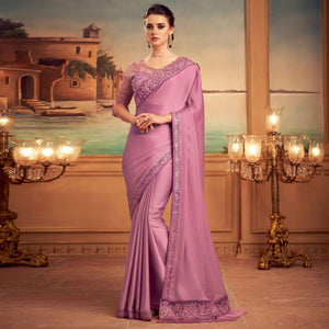 Mauve Floral Sequins Embroidered Art Silk Saree