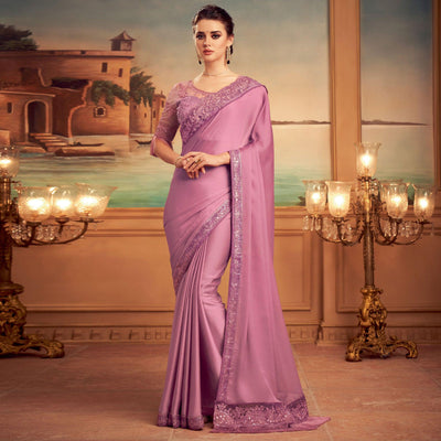 Mauve Floral Sequins Embroidered Art Silk Saree