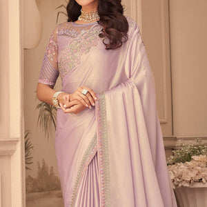 Mauve Floral Sequins Embroidered Art Silk Saree