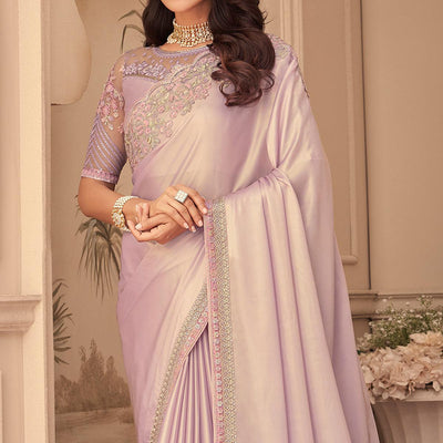 Mauve Floral Sequins Embroidered Art Silk Saree
