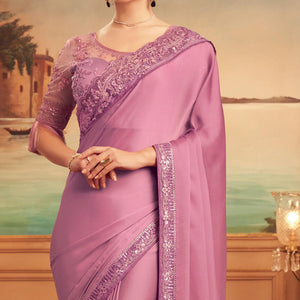 Mauve Floral Sequins Embroidered Art Silk Saree