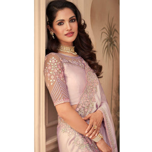 Mauve Floral Sequins Embroidered Art Silk Saree