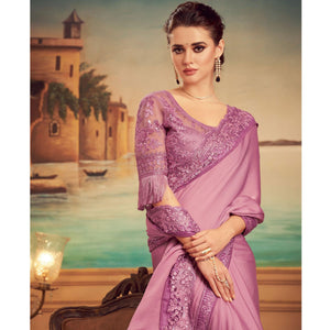 Mauve Floral Sequins Embroidered Art Silk Saree