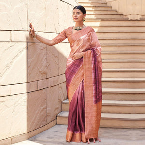 Mauve Floral Woven Art Silk Saree