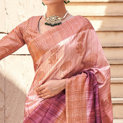 Mauve Floral Woven Art Silk Saree