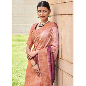 Mauve Floral Woven Art Silk Saree