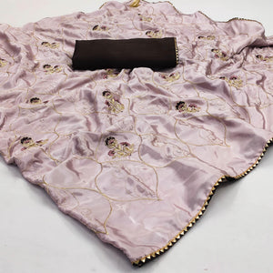 Mauve Floral Zari Embroidered Silk Saree