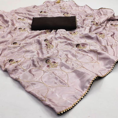 Mauve Floral Zari Embroidered Silk Saree