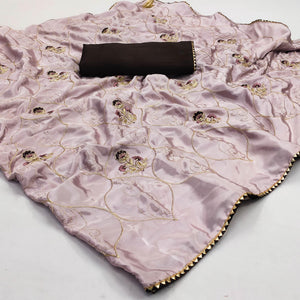 Mauve Floral Zari Embroidered Silk Saree
