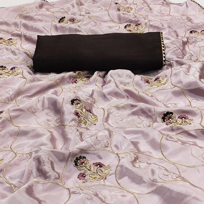 Mauve Floral Zari Embroidered Silk Saree
