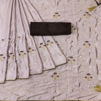 Mauve Floral Zari Embroidered Silk Saree