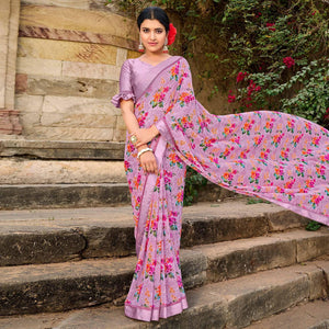 Mauve Foil Printed Georgette Saree