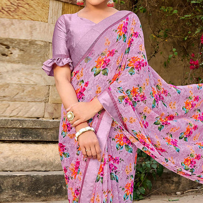 Mauve Foil Printed Georgette Saree