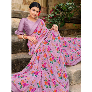 Mauve Foil Printed Georgette Saree