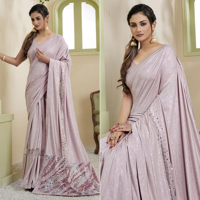 Mauve Party Wear Embellished Lycra Ready to Wear Saree