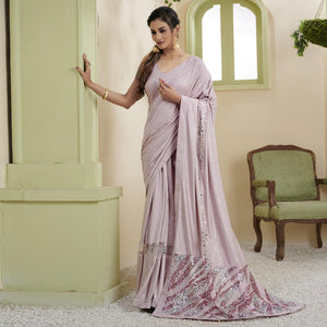 Mauve Party Wear Embellished Lycra Ready to Wear Saree