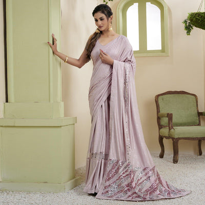 Mauve Party Wear Embellished Lycra Ready to Wear Saree