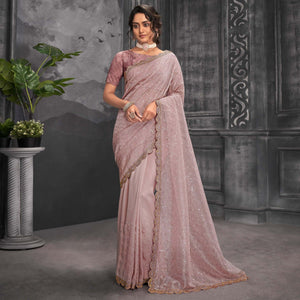 Mauve Party Wear Embellished Organza Saree