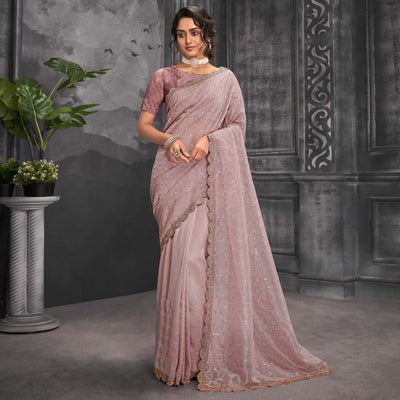 Mauve Party Wear Embellished Organza Saree