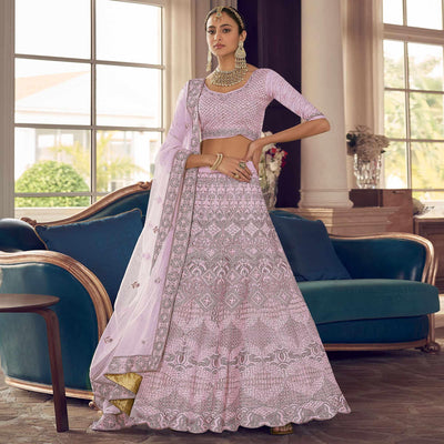 Mauve Party Wear Embroidered Crepe Lehenga Choli