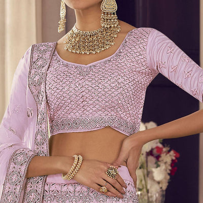 Mauve Party Wear Embroidered Crepe Lehenga Choli