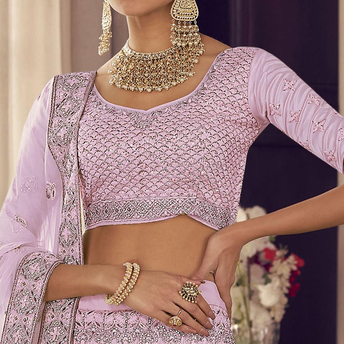 Mauve Party Wear Embroidered Crepe Lehenga Choli