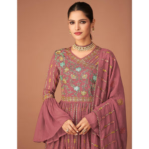 Mauve Party Wear Embroidered Georgette Sharara Suit