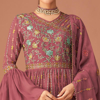 Mauve Party Wear Embroidered Georgette Sharara Suit