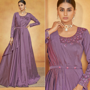 Mauve Party Wear Embroidered Tapetta Gown