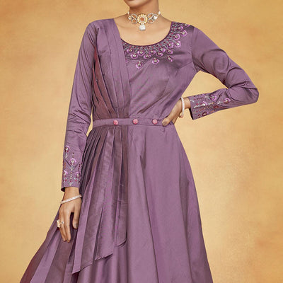 Mauve Party Wear Embroidered Tapetta Gown