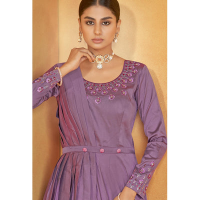 Mauve Party Wear Embroidered Tapetta Gown