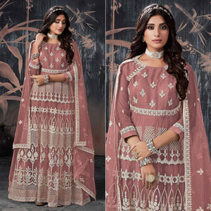 Mauve Partywear Embroidery With Embellished Net Gown
