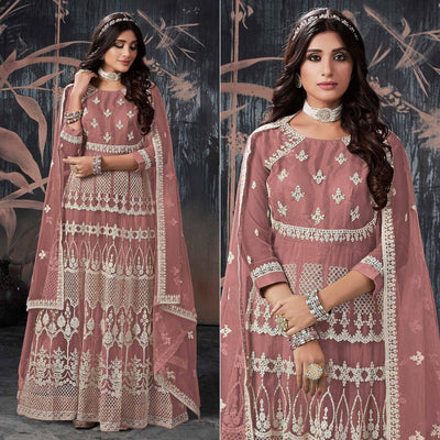 Mauve Partywear Embroidery With Embellished Net Gown