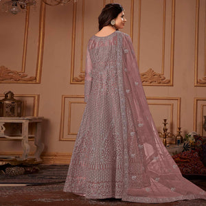 Mauve Partywear Embroidery With Embellished Net Gown